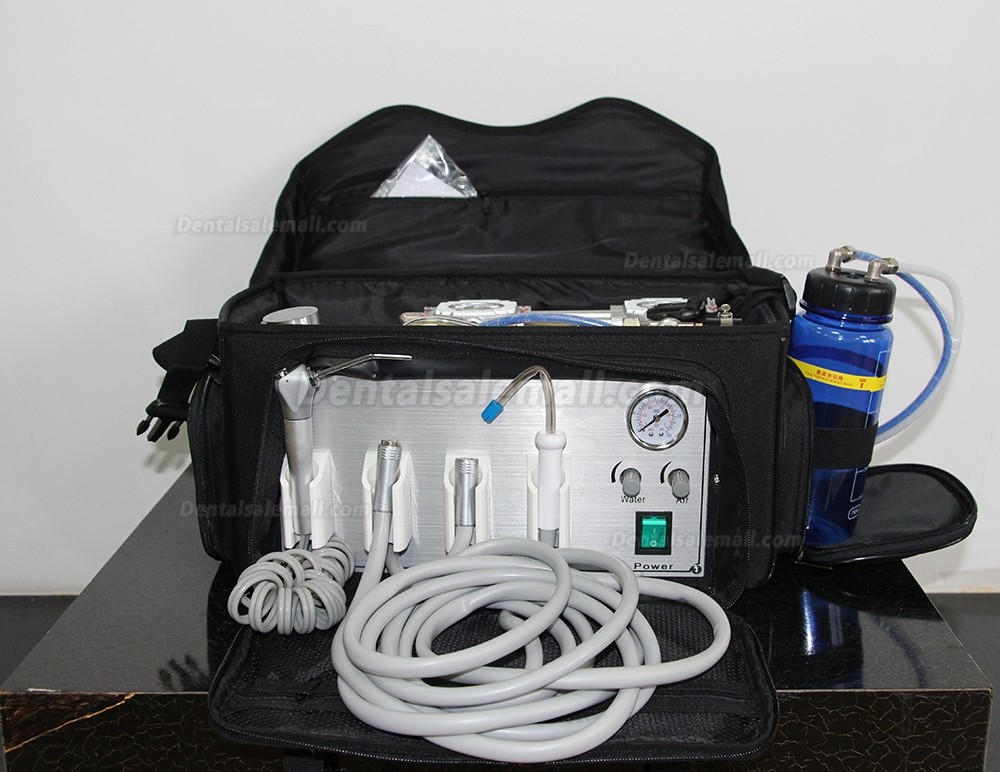 Portable Dental Unit Backpack with Compressor + 3 Way Syringe + Suction + Tube 4H